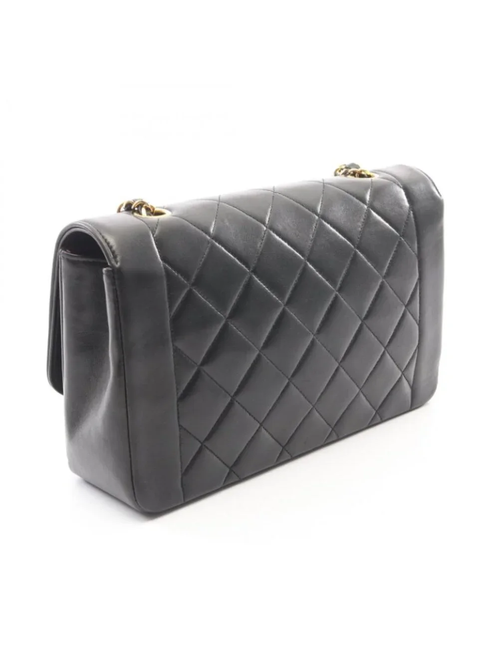 Chanel Shoulder Bag Quilted Diana Flap Black Lambskin Chain